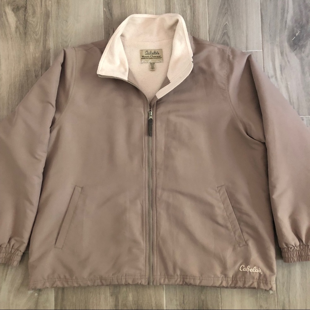 Cabela's Cream and Tan Utility Jacket Lightweight Stand-Up Collar